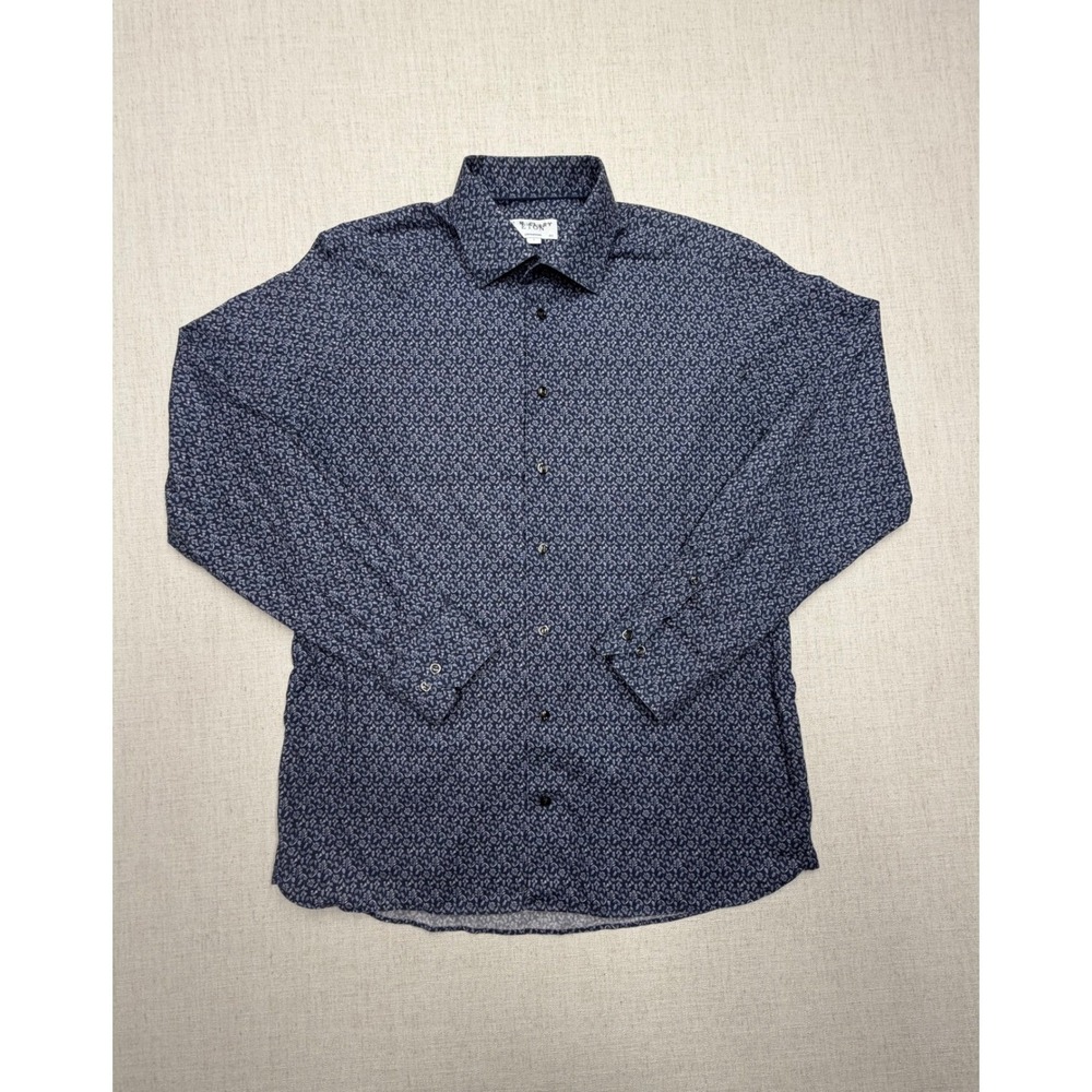 Eton Contemporary Fit Shirt Mens 16.5 L Navy Blue Floral Cotton Button Down